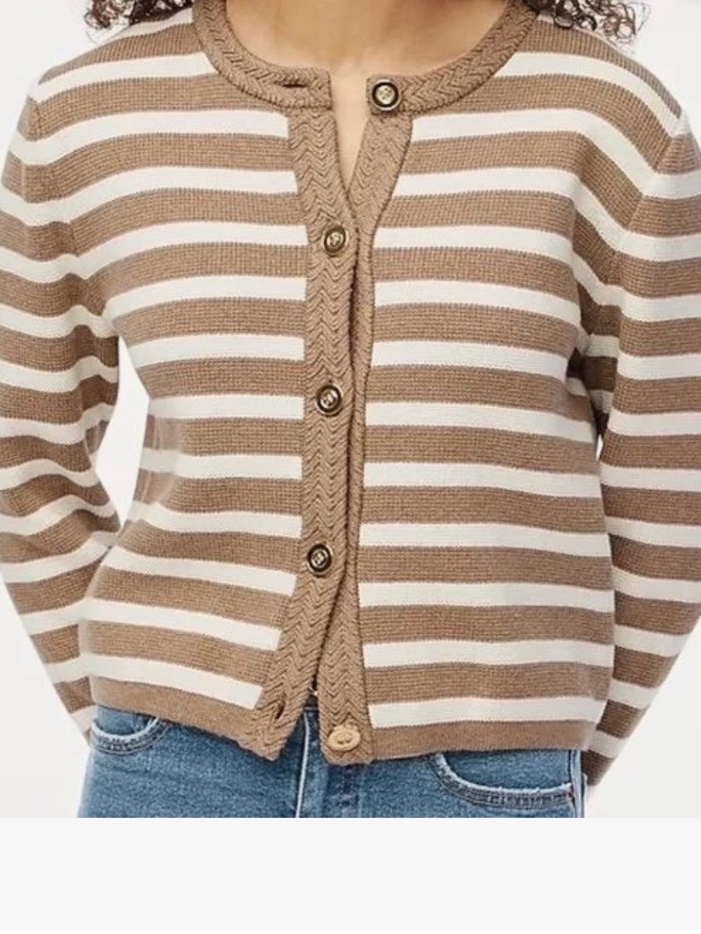 NWT J. Crew Striped Cotton Cardigan - Cream & Tan